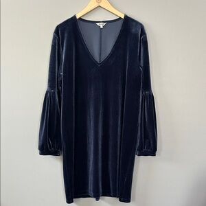 Madewell Deep Navy Velvet Balloon Sleeve Dress‎ Size Large